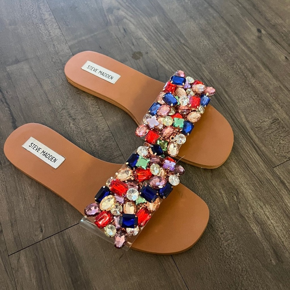 Steve Madden BRIONNA Jeweled Embellished Sandals Multi Rhinestone